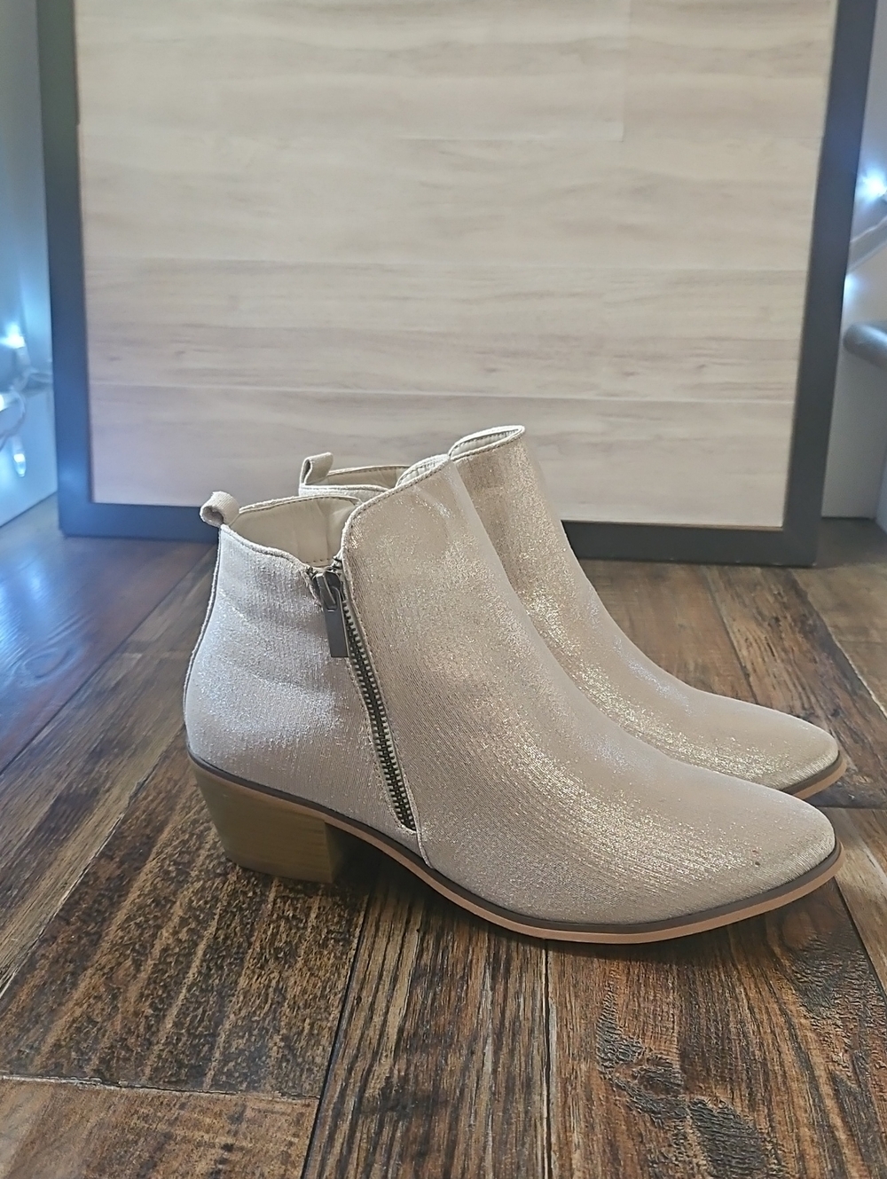 JG Women's Shimmery Cream Ankle Boots with Side Zip